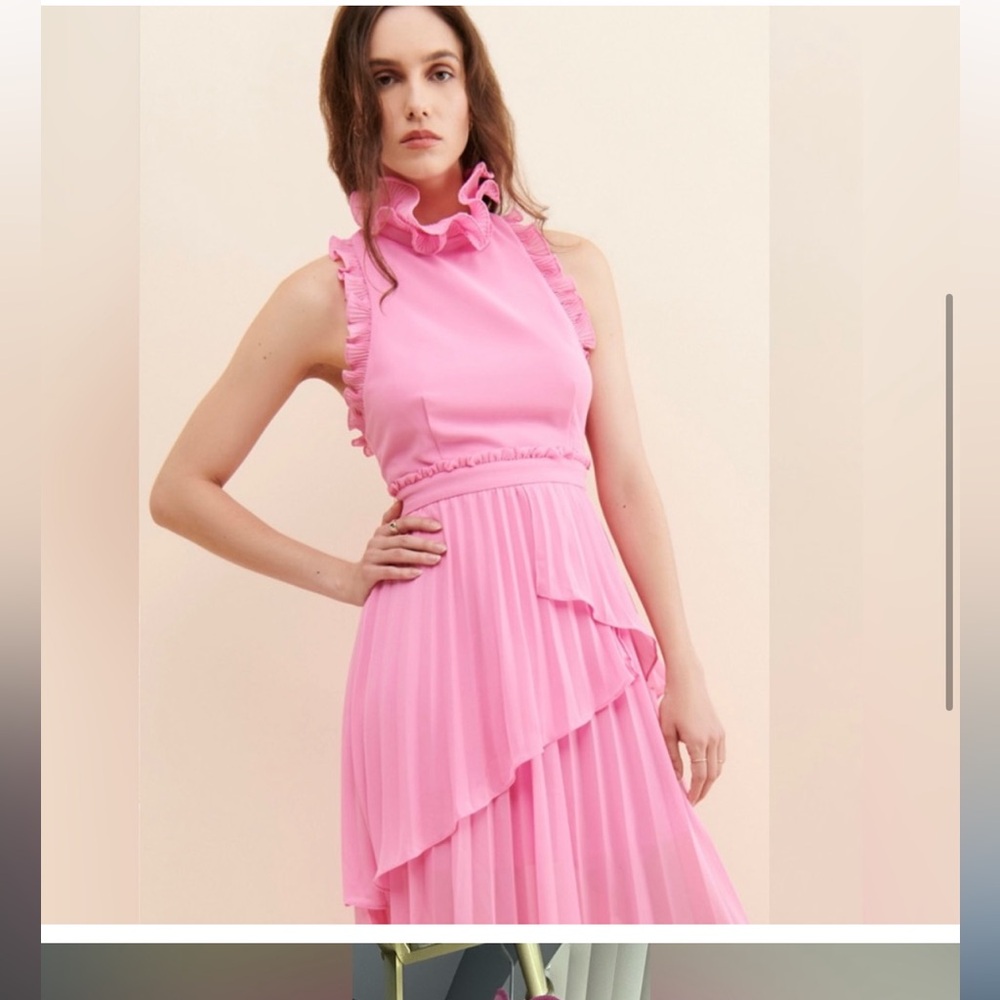 La Maison Talulah Anthropologie pink pleated asymmetrical flowy dress 4